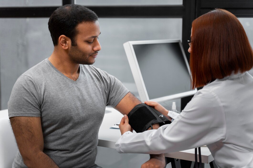 side-view-doctor-checking-patient_23-2150165430